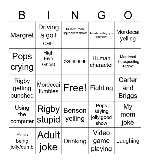 Regular show bingo Card