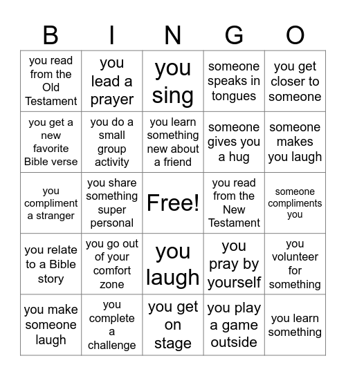 Church Camp Bingo Card Bingo Card