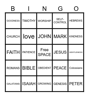 VACATION BIBLE SCHOOL BINGO Card