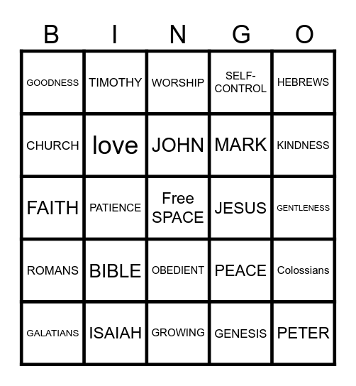 VACATION BIBLE SCHOOL BINGO Card