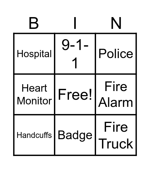 Emergency Services Bingo Card