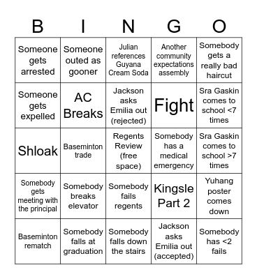 End of Year Bingo Card