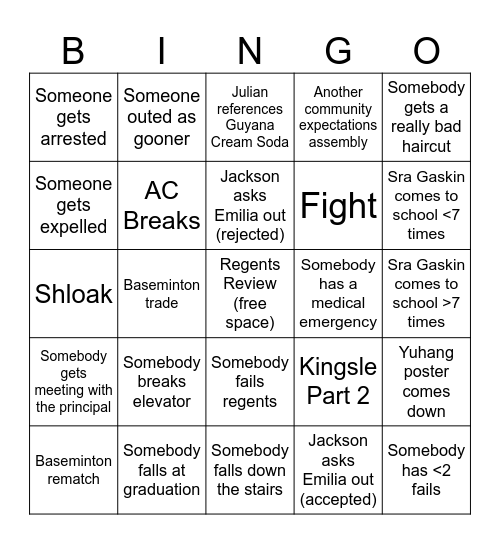 End of Year Bingo Card