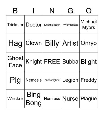 DBD Killer Bingo Card