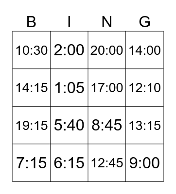 time Bingo Card