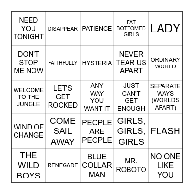 JONATHAN'S TOP 10 BANDS Bingo Card