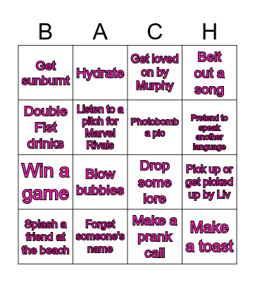 Bachelorette Bingo Card