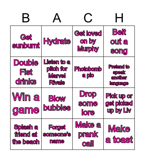 Bachelorette Bingo Card