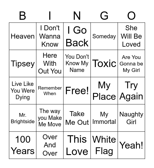 Songs Turning 21 in 2025 Bingo Card