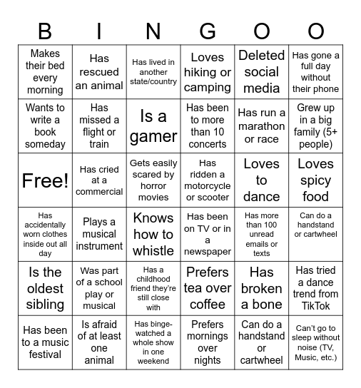 Get to Know You Bingo Card