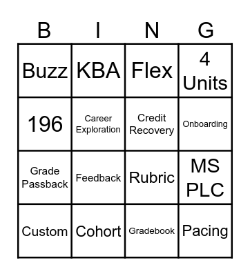 Middle School Bingo Card