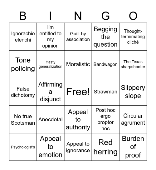 Fallacy Bingo Card