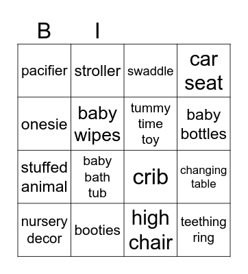 Baby Shower Gift BINGO Card