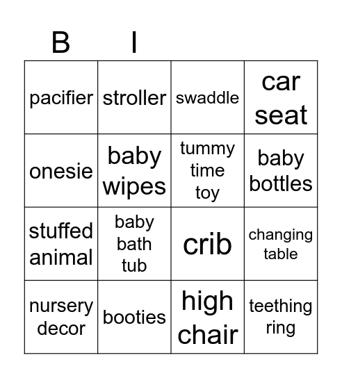Baby Shower Gift BINGO Card