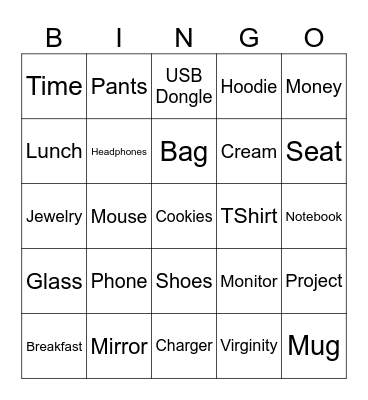 Items Stolen In the Office Bingo Card