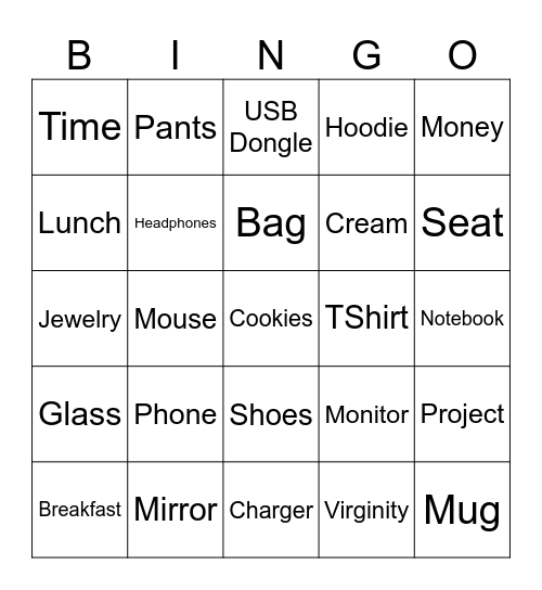 Items Stolen In the Office Bingo Card