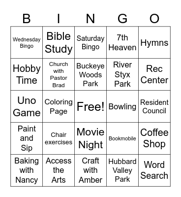Activity Bingo Card