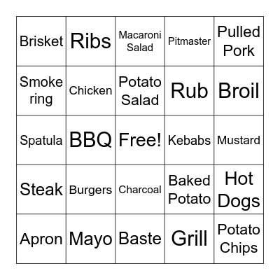 National BBQ Week Bingo Card