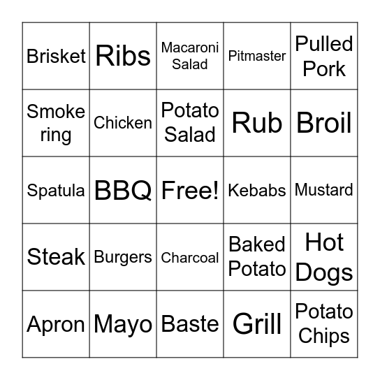 National BBQ Week Bingo Card