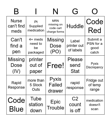 Hospital Pharmacy Bingo Card