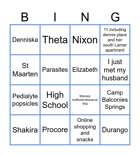 PEYTON'S BACH BINGO Card