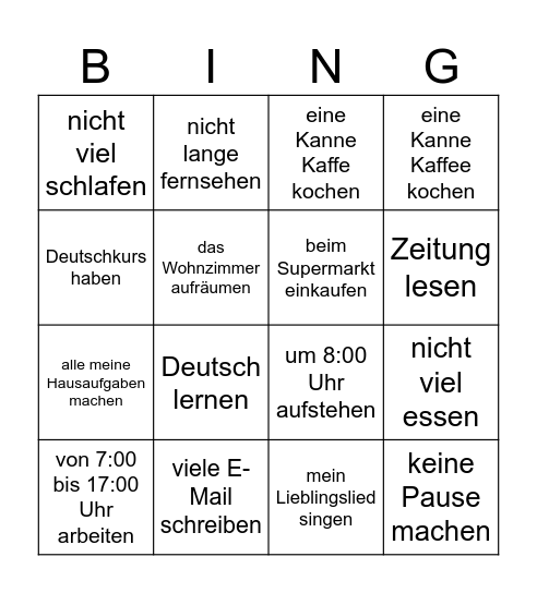 Ja/Nein Fragen + Antworten Bingo Card