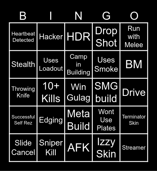 Warzone Bingo Card