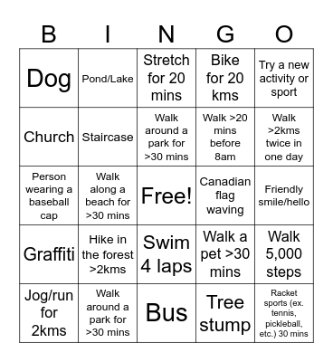 Let's Move Vancouver! Bingo Card