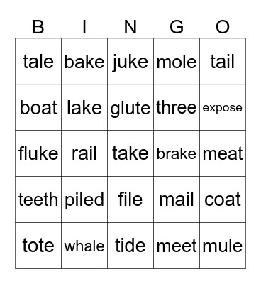 Long Vowels Bingo Card
