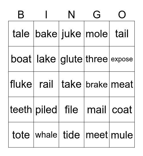 Long Vowels Bingo Card