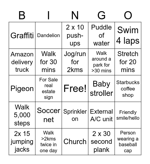 Let's Move Vancouver! Bingo Card