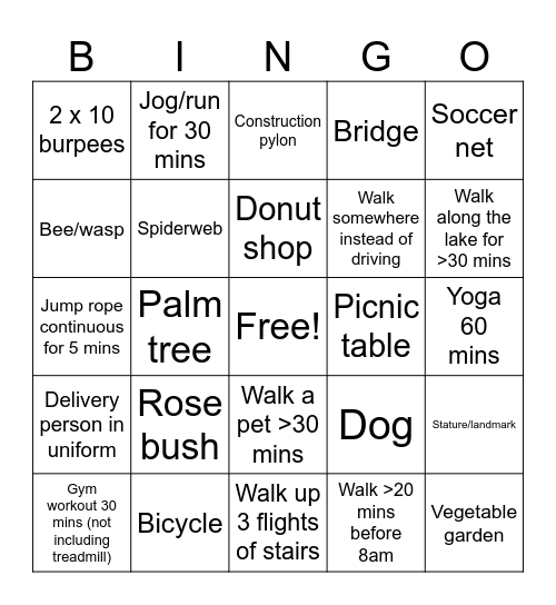 Let's Move Vancouver! Bingo Card