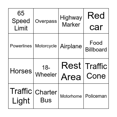 Travel Bingo Card