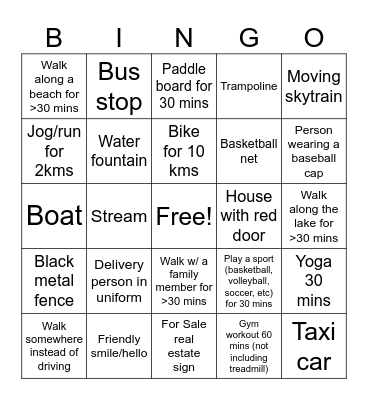 Let's Move Vancouver! Bingo Card