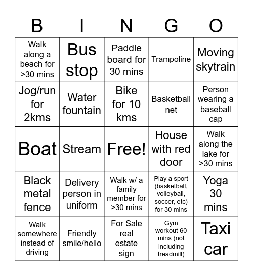 Let's Move Vancouver! Bingo Card