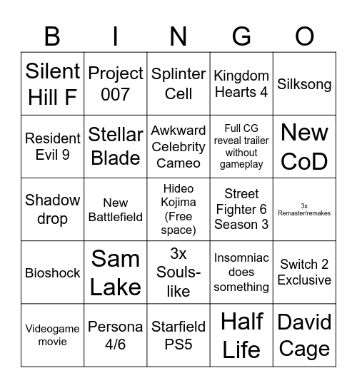 Summer Games Fest 2025 Bingo Card