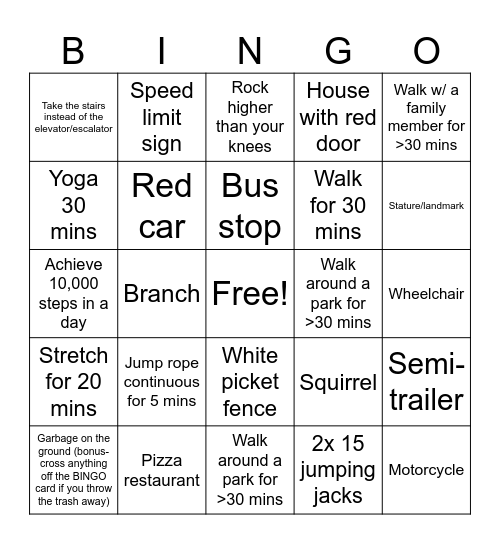 Let's Move Vancouver! Bingo Card