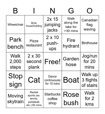 Let's Move Vancouver! Bingo Card