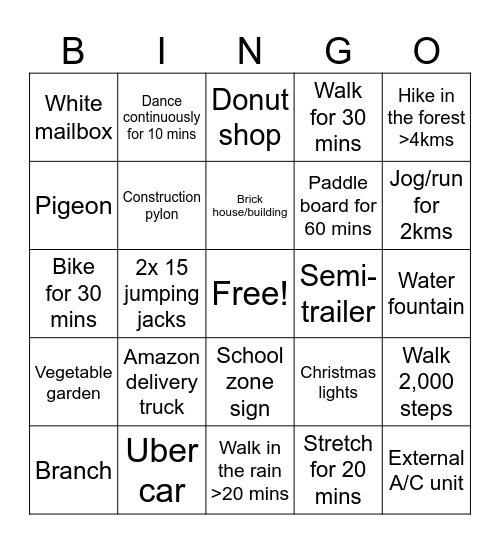 Let's Move Vancouver! Bingo Card