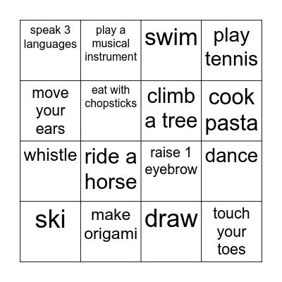 BINGO - Can you....? Bingo Card