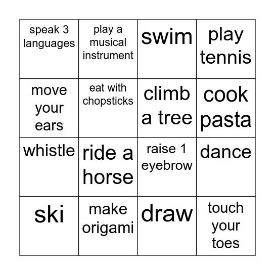 BINGO - Can you....? Bingo Card