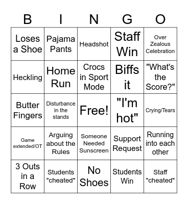 Kickball Tournament Bingo Card