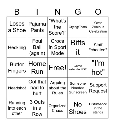 Kickball Tournament Bingo Card