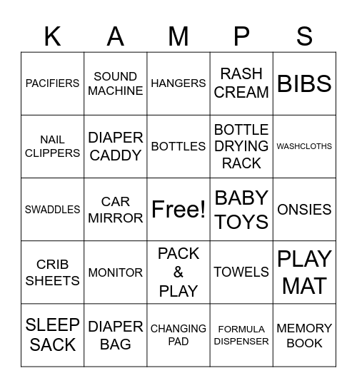 BABY GIFT BINGO Card