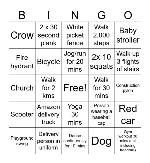 Let's Move Vancouver! Bingo Card