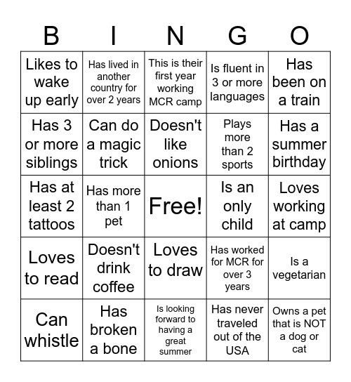 Find a person (and write their name) that... Bingo Card