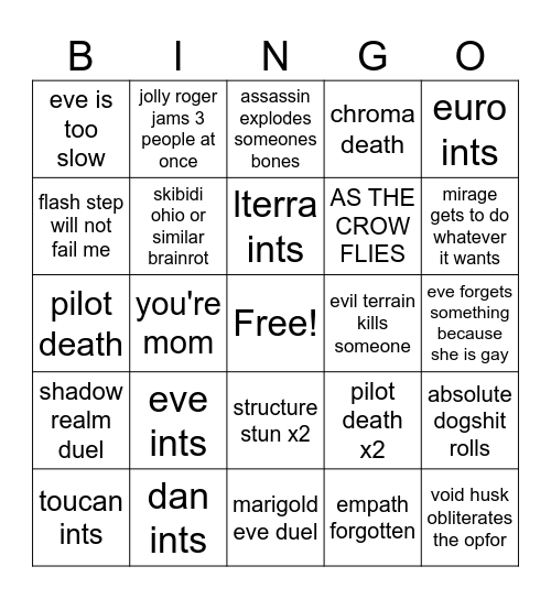 sheplunga Bingo Card