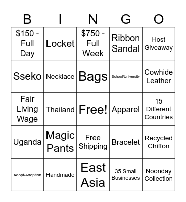 NoonDay Bingo! Bingo Card