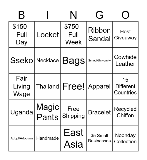 NoonDay Bingo! Bingo Card