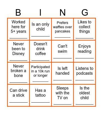 Human Bingo Card
